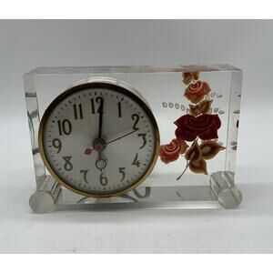 Vtg SESSIONS Lucite Clock MCM Art Deco Roses Tested Working Alarm Does Not Work